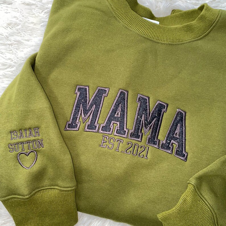 Custom Applique Glitter Embroidery Mom Sweatshirt - Mother's Day Gift