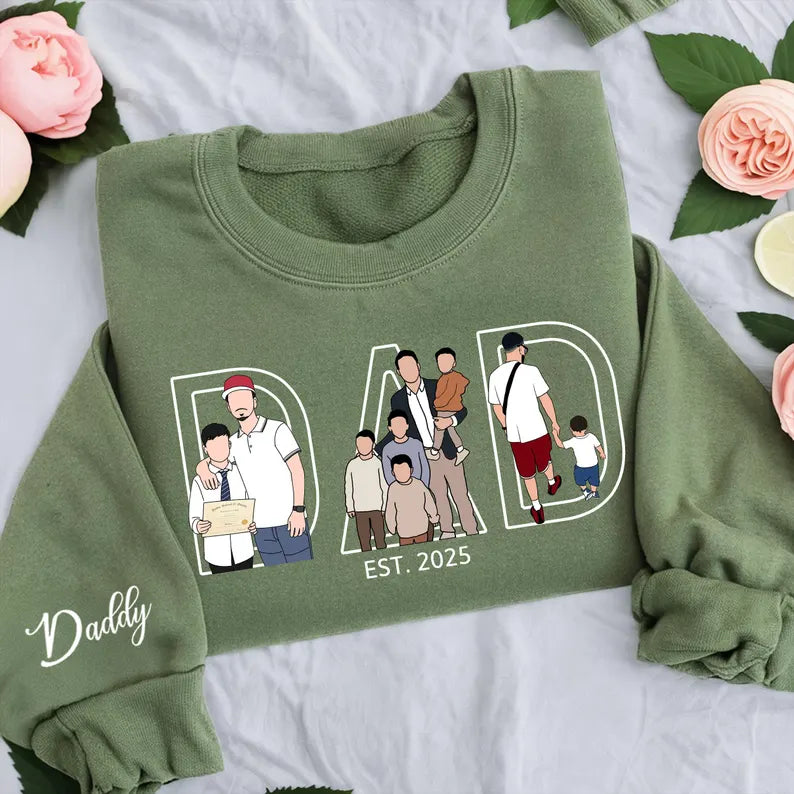 Custom DAD Photo Embroidered Sweatshirt & T-Shirt for DAD, PAPA-The Perfect Father’s Day Gift
