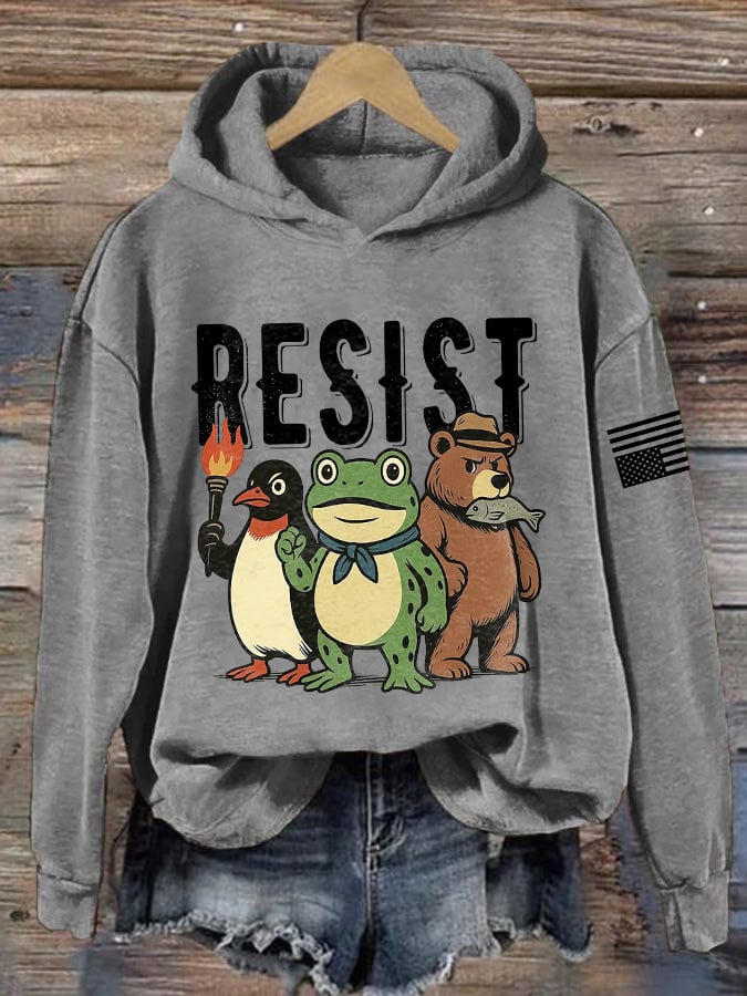 🔥Buy 3 Get 15% Off🔥Retro Bear Frog Penguin Portland Frog Resist Print Hoodie