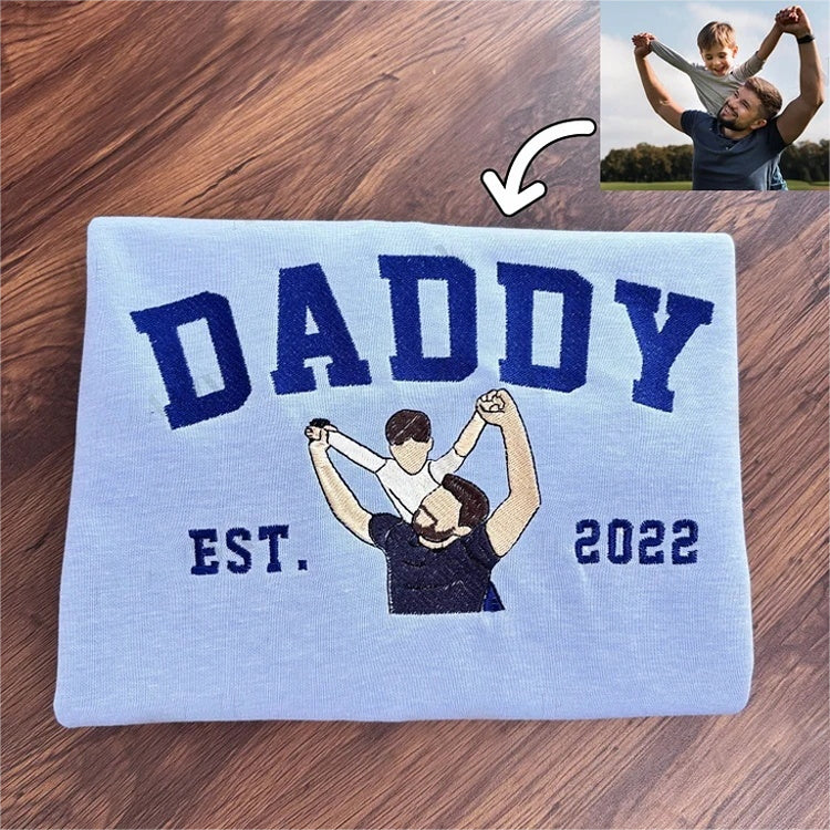 Custom Embroidered Sweatshirt with Photo – Personalized Dad Mama Shirt, Family Name Sweater,Custom Parent Photo Shirt, Est. Year Sweater