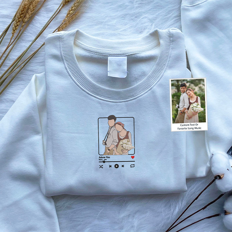 Custom Embroidered Couple Color Photo Music Player Design Great Gift for Lover