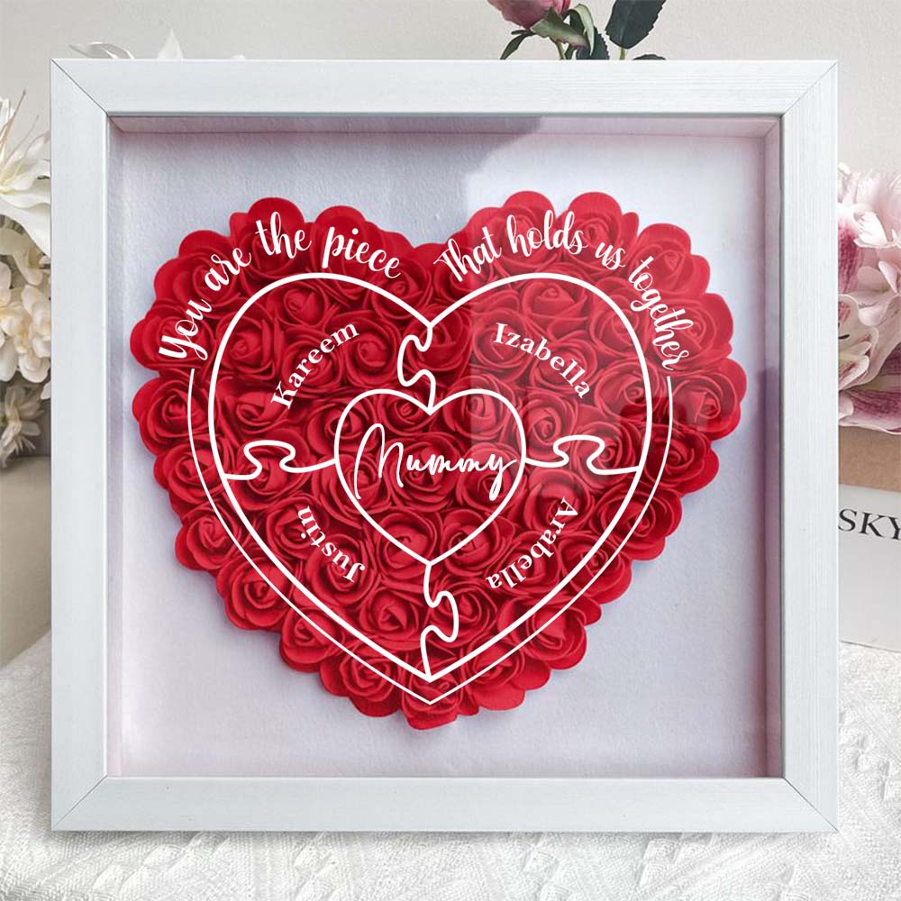 You Are The Piece That Hold Us Together - Personalized Flower Shadow Box