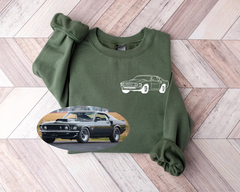 Custom Car Outline Photo T-Shirt, Personalized Gift for Him, Gift for Dad, Father's Day Gift