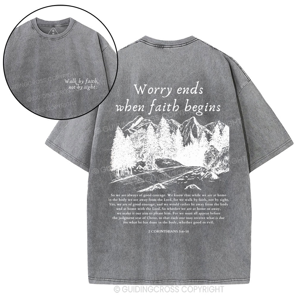 Walk By Faith Not By Sight Christian Washed T-Shirt