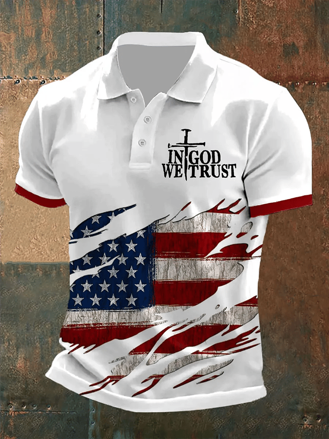 Men's In God We Trust Printed Casual Polo Shirt