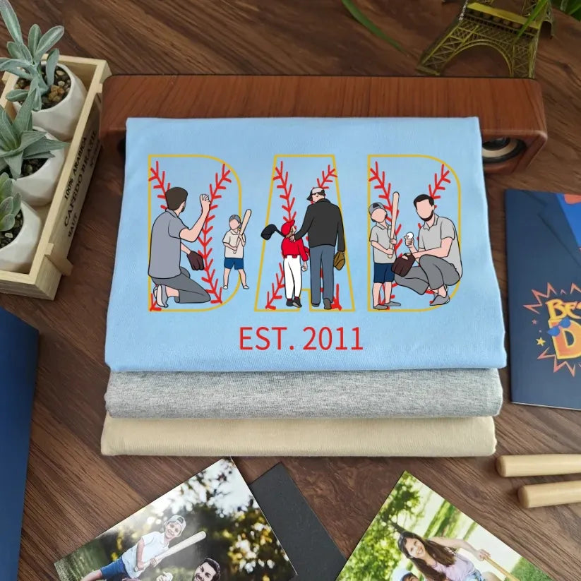 Personalized Embroidered Baseball T-shirt Sweatshirt With Kid's Names For Dad Father's Day Gift