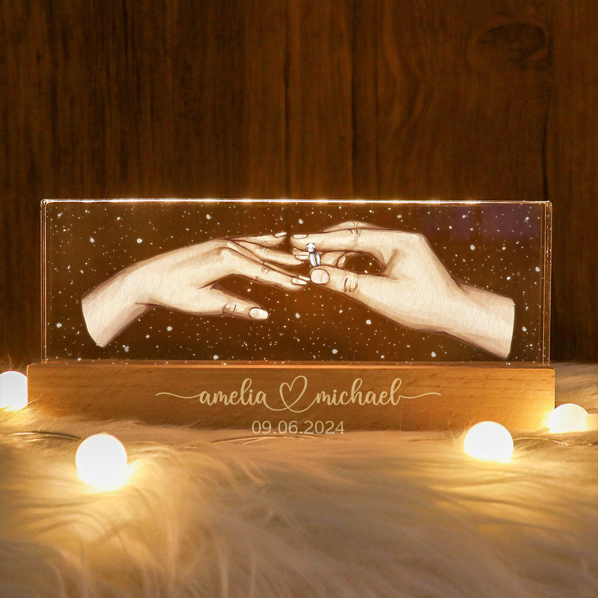 Will You Marry Me? She Said Yes! Personalized Acrylic Block LED Night Light, Marriage Proposal, Newly Engaged Present