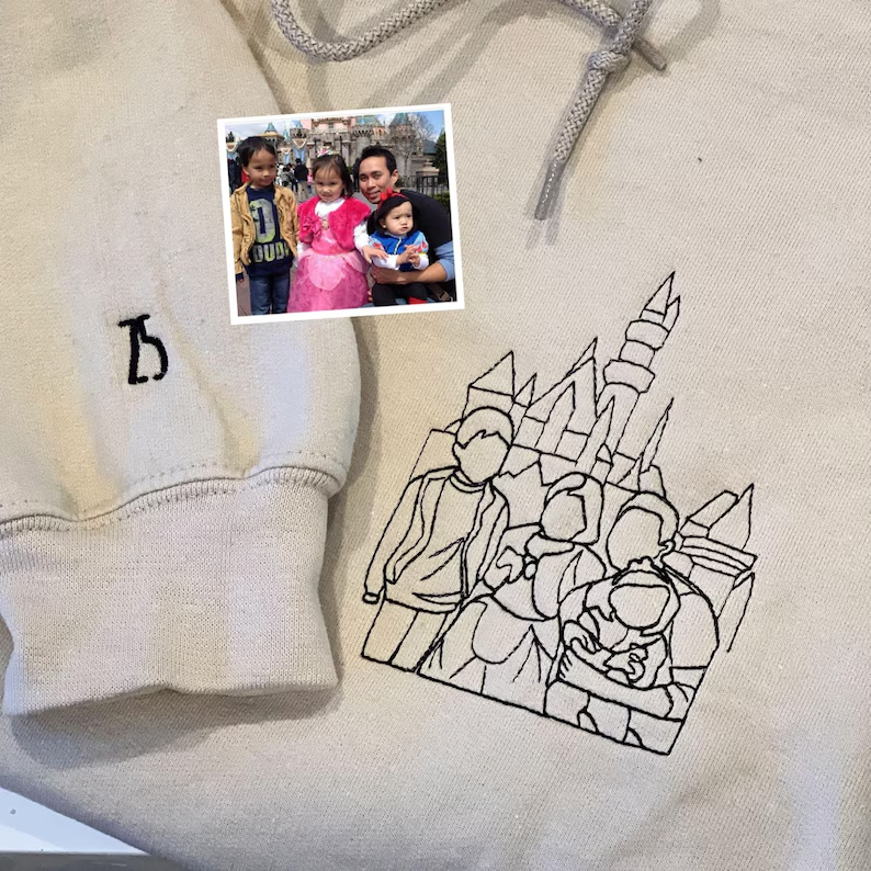 Custom Dad Photo Outline Embroidered Sweatshirt - Personalized Dad and Me Photo Portrait Sweatshirt - Gift for Dad