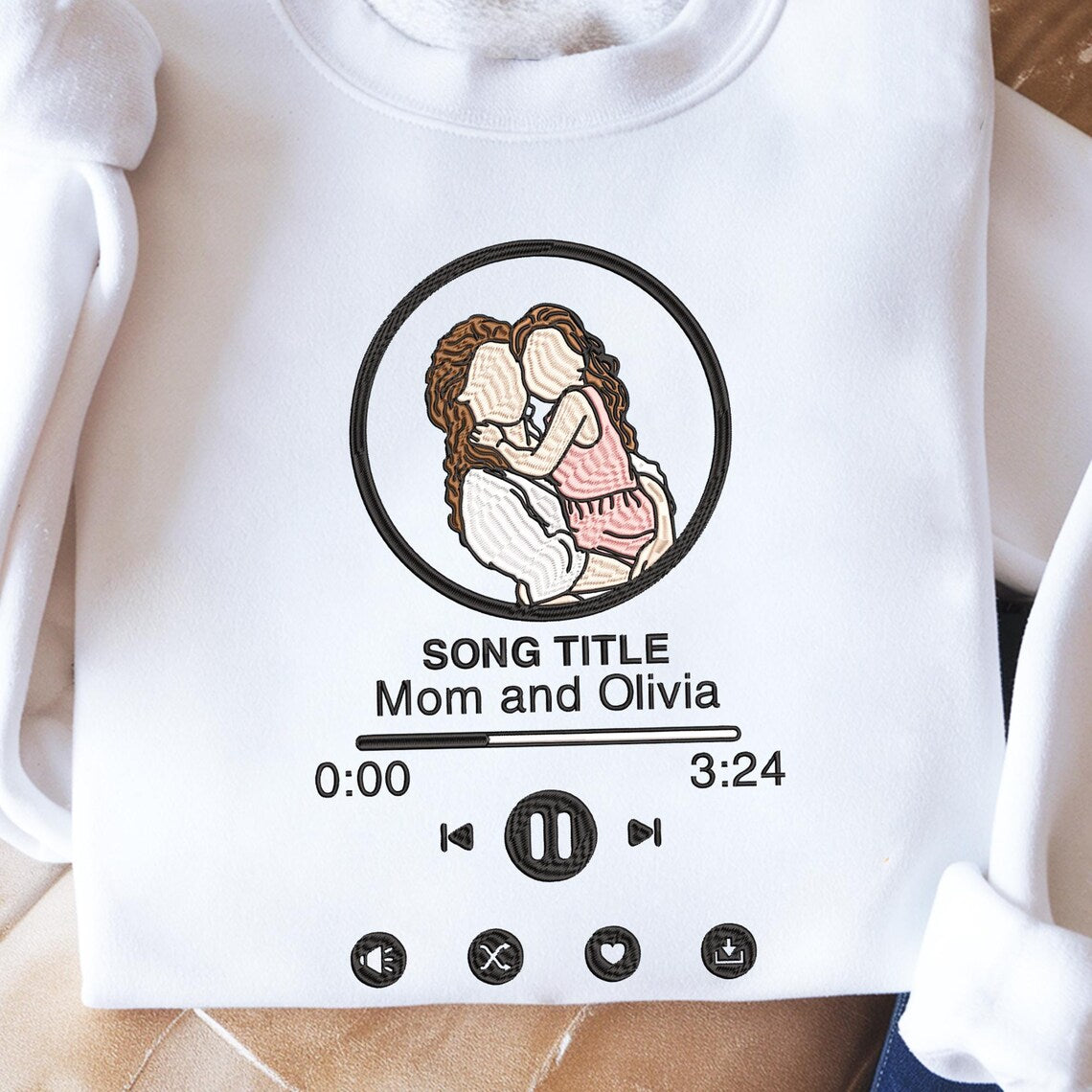 Embroidered Music Photo Sweatshirt, Embroidered Portrait Photo Shirt