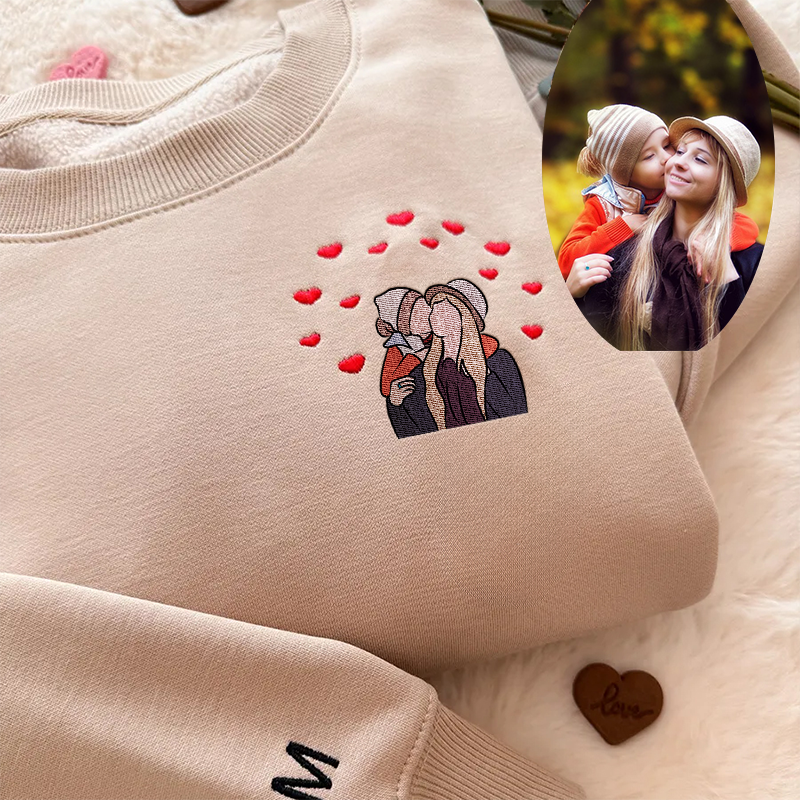 💕Loversdovey Custom Embroidered Portrait Sweatshirt from Photo For Mom