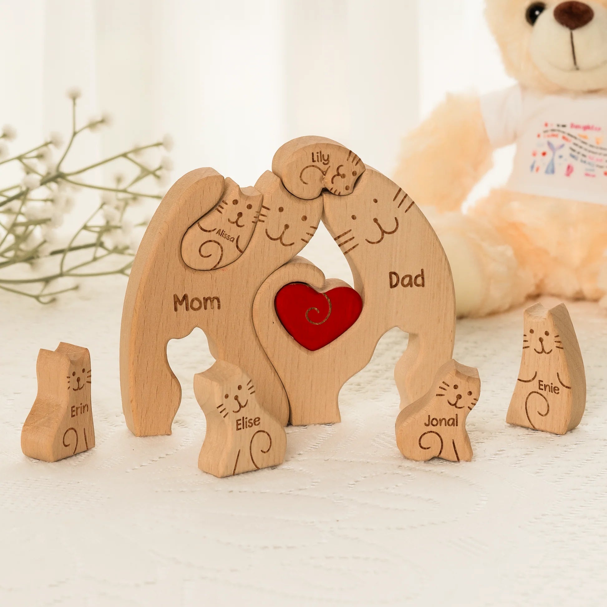 Cat Family - Personalized Wooden Cat Family Puzzle