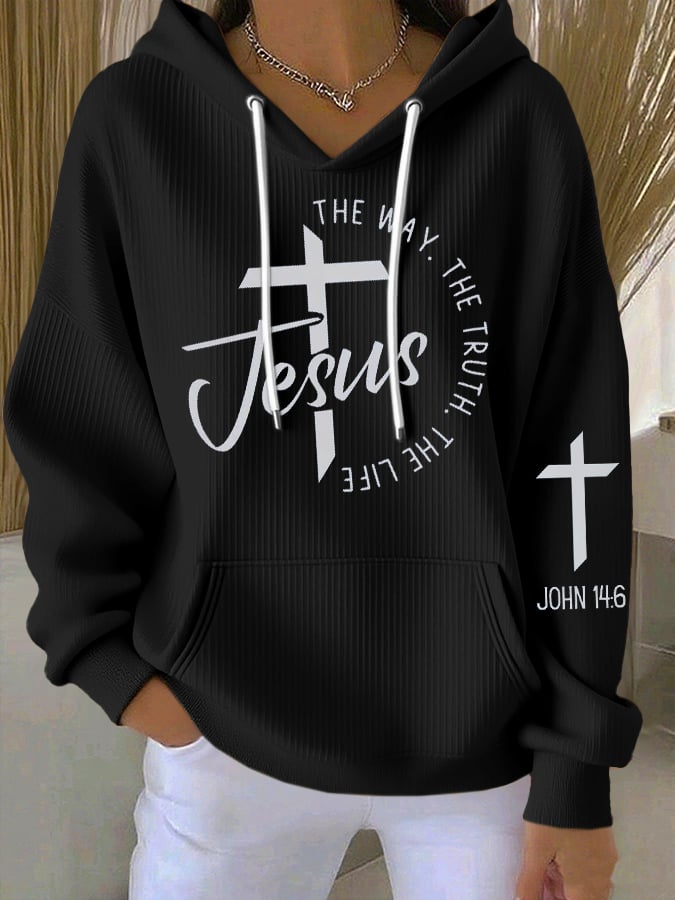 Women's The Way The Truth Jesus Print Casual Hooded Sweatshirt