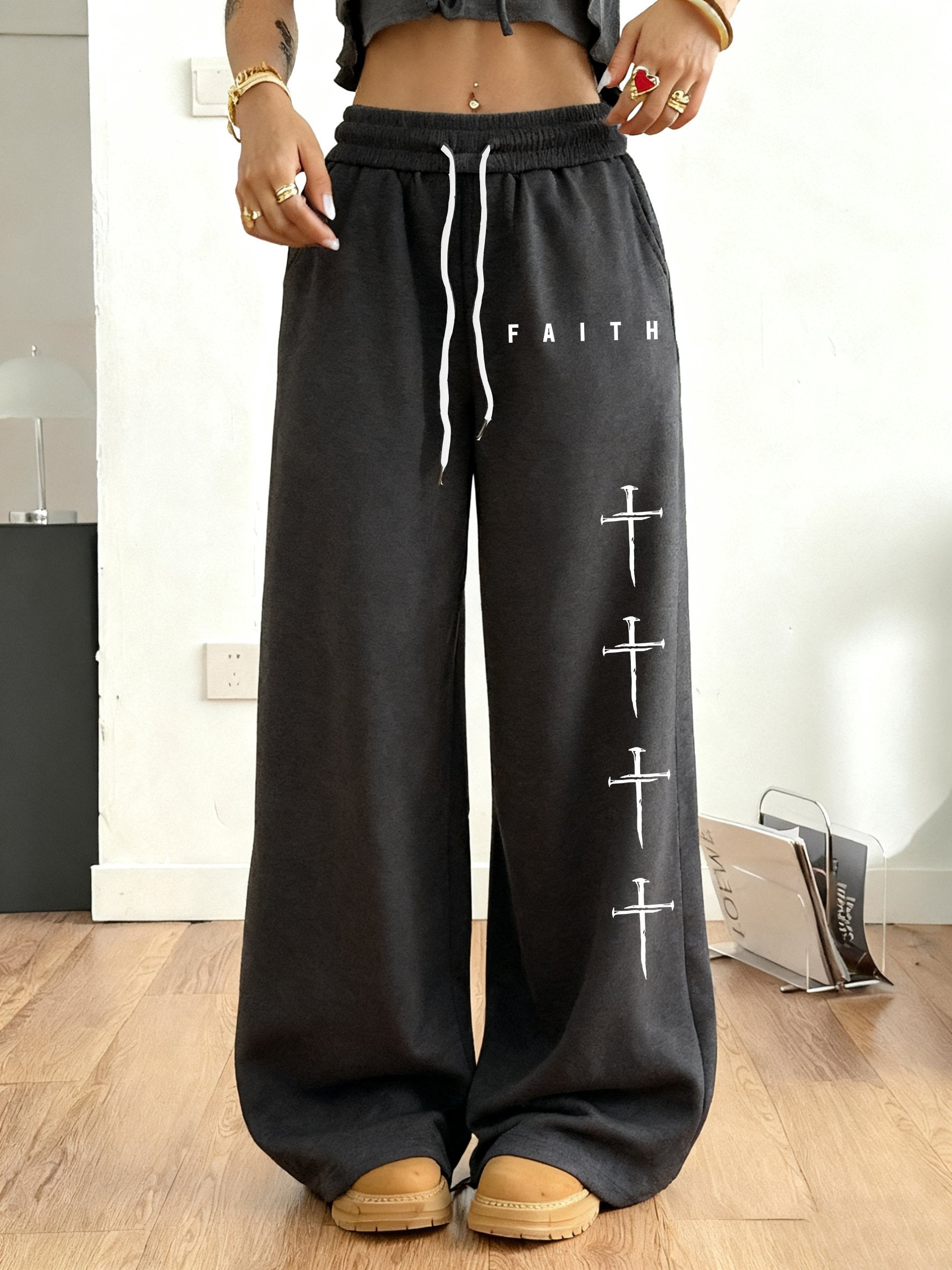 Women's Faith Cross Print Casual Sweatpants