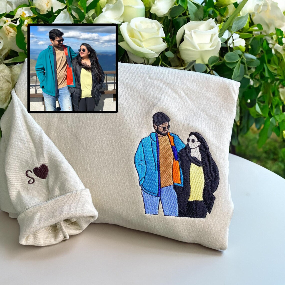 Couple Embroidered Sweatshirts Embroidered Portrait Sweatshirt Couple Portrait Sweatshirt Couple Gift Custom Photo And Text Shirt