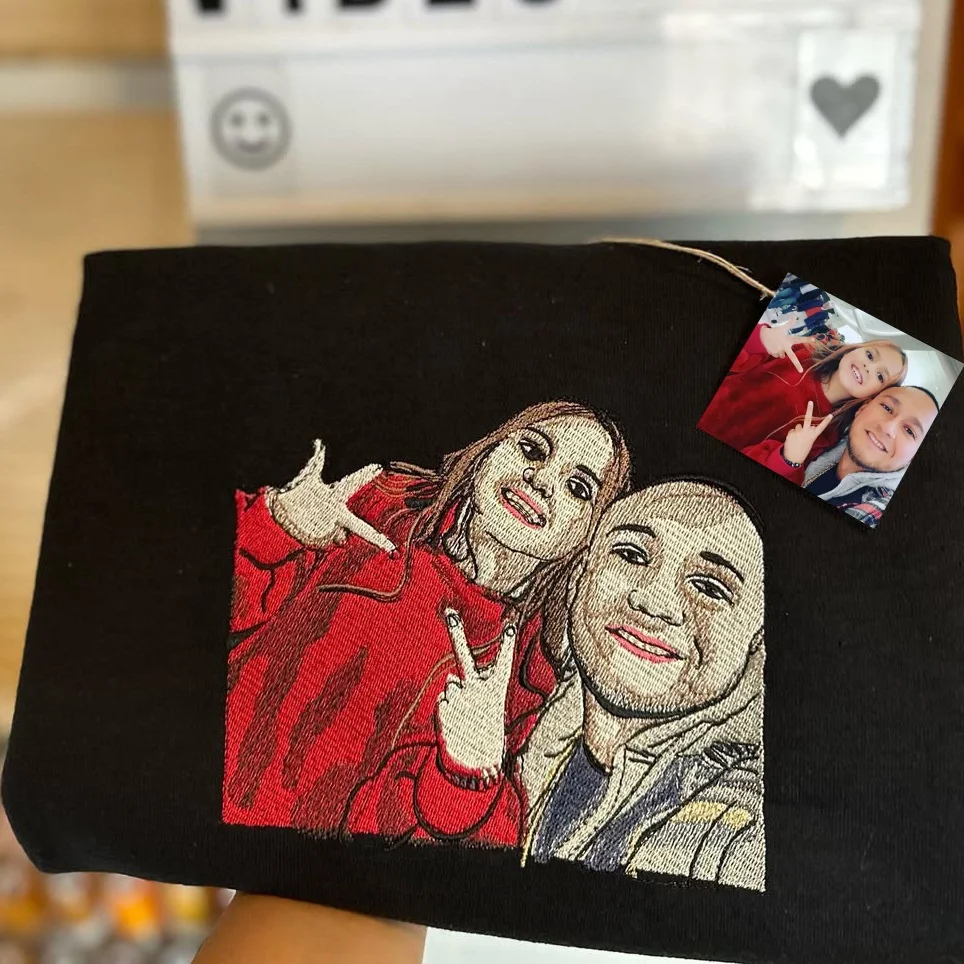 Loversdovey Custom Embroidered Hoodie Mama and Kids Portrait, Family Photo Sweatshirt