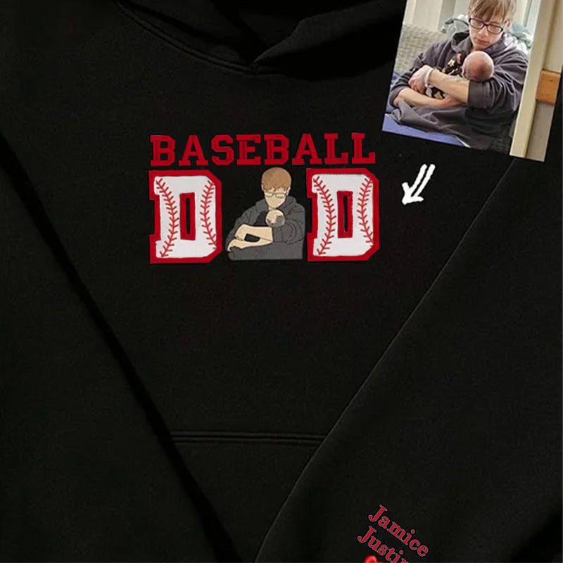 Baseball Dad Custom Portrait Embroidered Sweatshirt, Father Day Sweatshirt, Gift For Dad