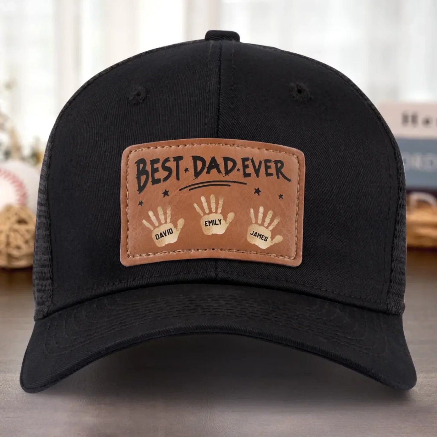 Best Dad Ever, Stamped With Love - Family Personalized Custom Leather Patch Hat - Father's Day, Gift For Dad, Grandpa