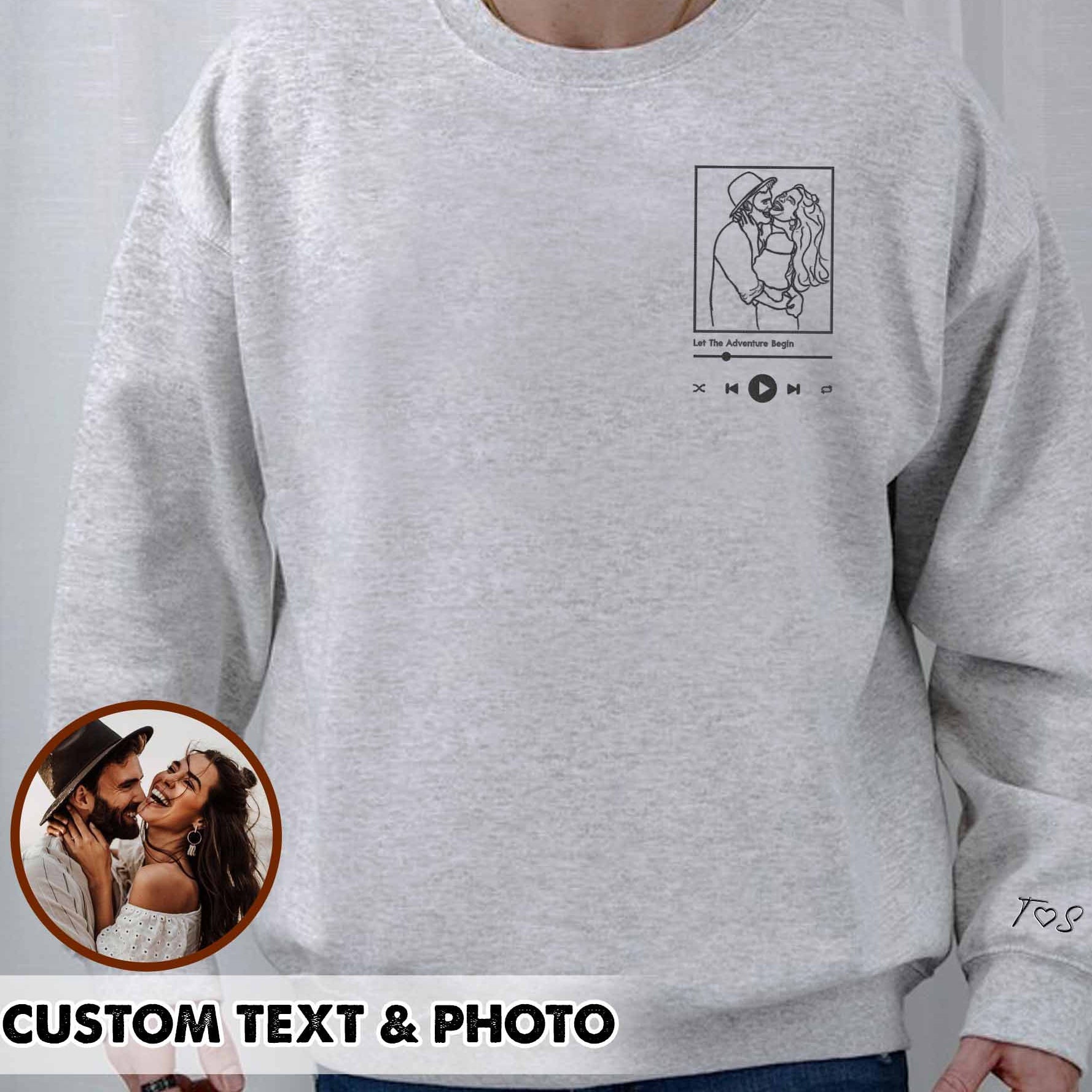 Custom Photo Love Song For Couple Embroidered Crewneck/Hoodie/T-shirt