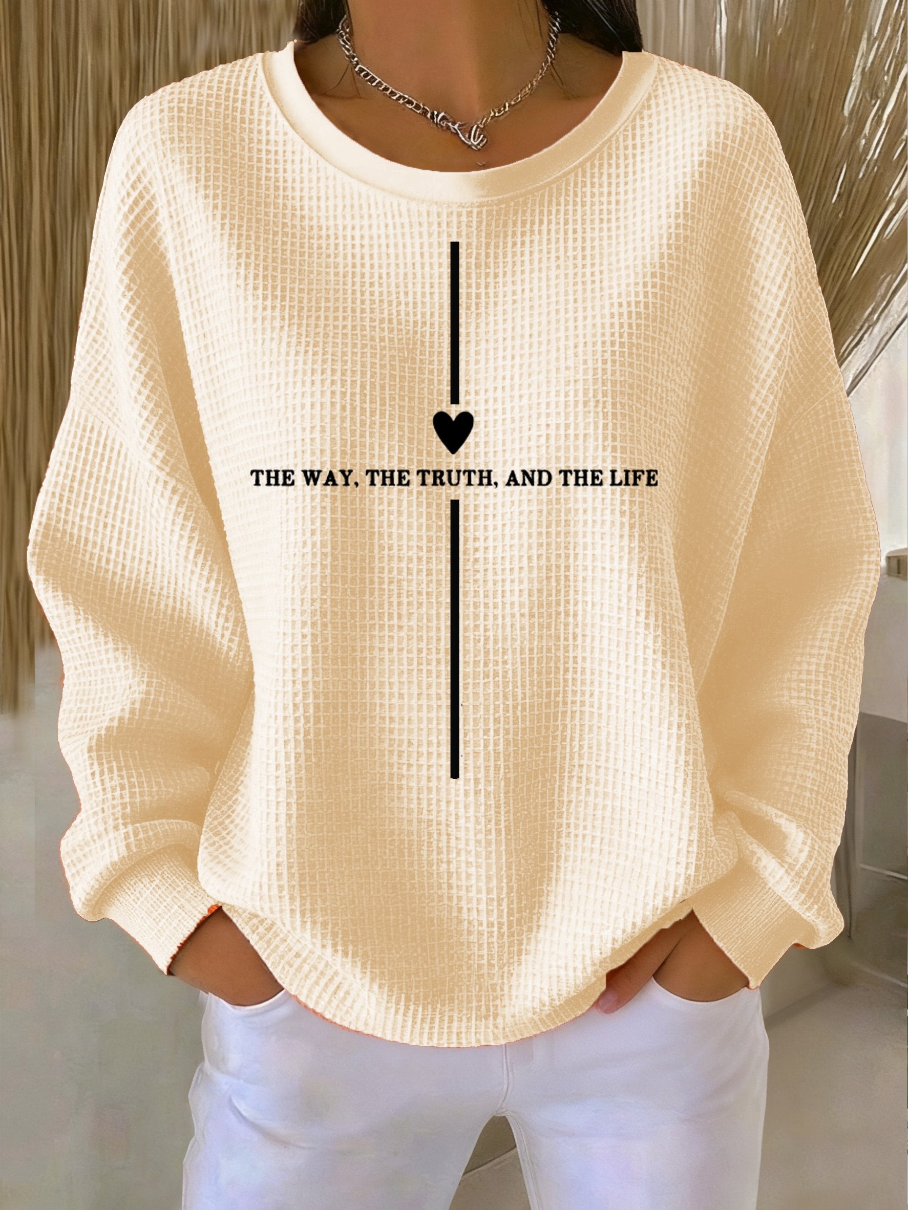Women's Casual Three Truths Cross Waffle Sweatshirt