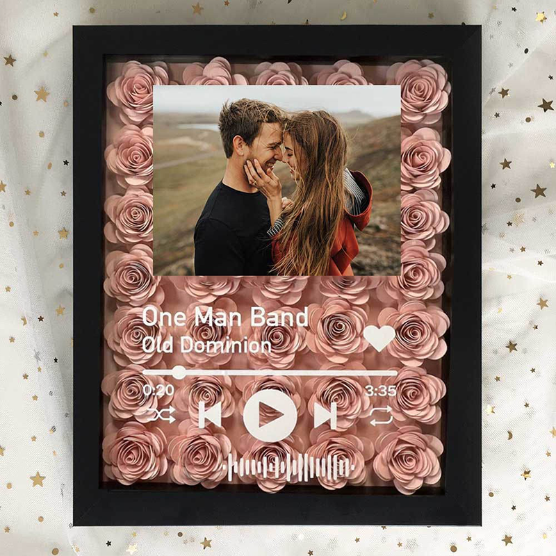 Personalized Flower Shadow Box With Couple Photo For Valentine's Day