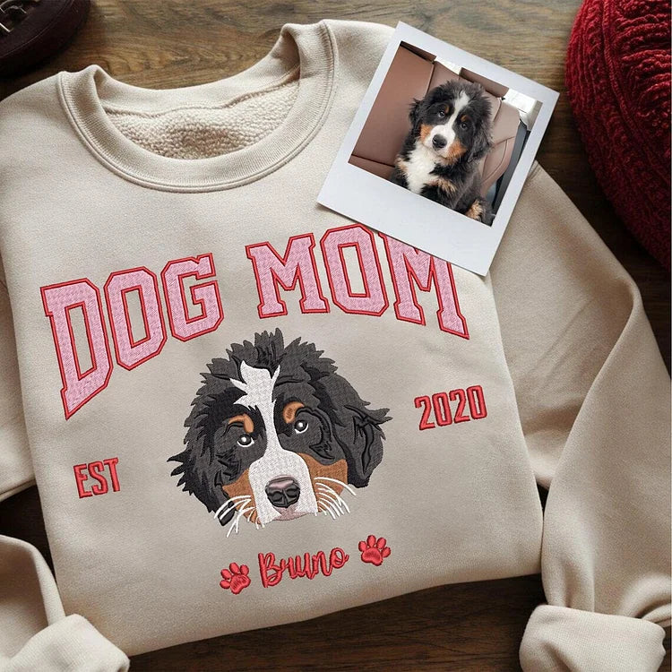 Custom Pet Embroidered Sweatshirt For Dog Mom, XMAS Gift For Pet Owners