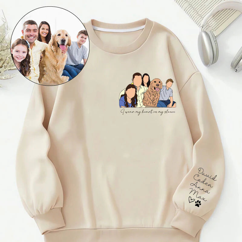 Personalized Hoodie Family Portrait with Custom Names On The Sleeve Perfect Gift for Family