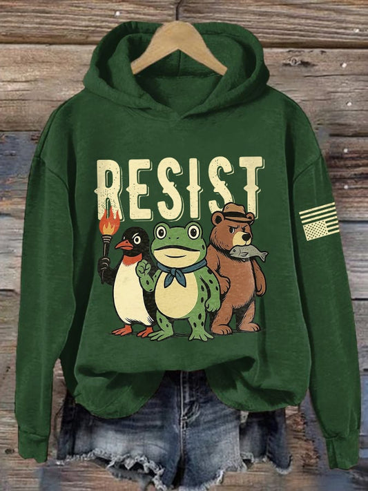 🔥Buy 3 Get 15% Off🔥Retro Bear Frog Penguin Portland Frog Resist Print Hoodie