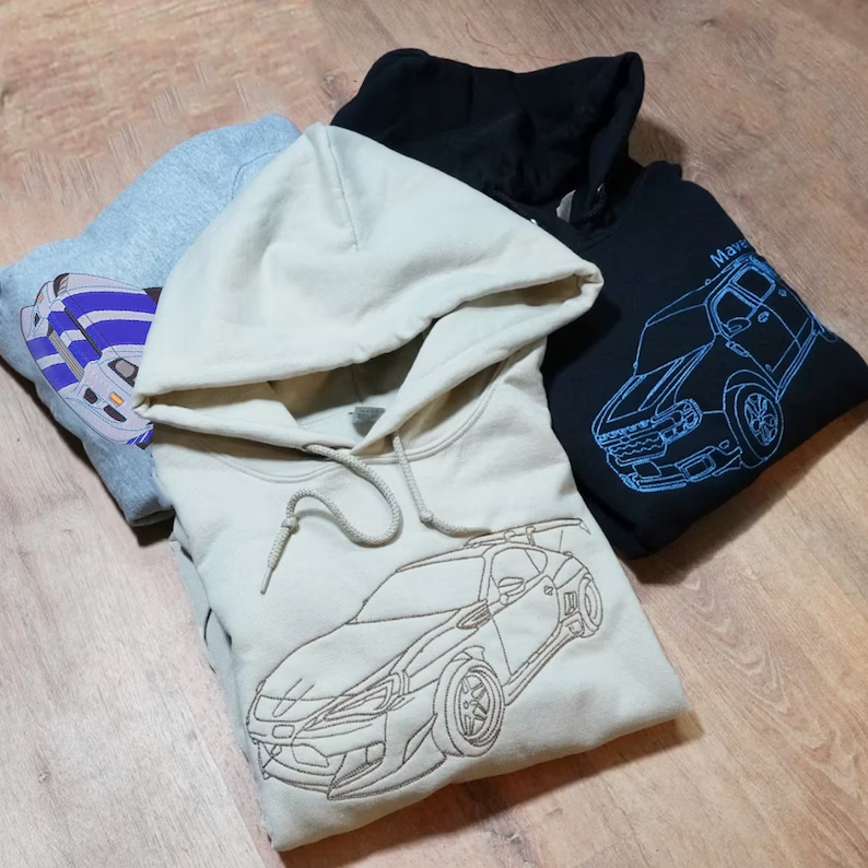 Custom Embroidered Car Outline Sweatshirt, Gift for DAD/Husband/Boyfriend, Father's Day Gift