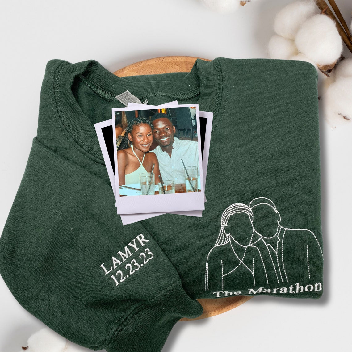 Custom Outline Embroidered Portrait from Photo-Matching Couple Hoodie