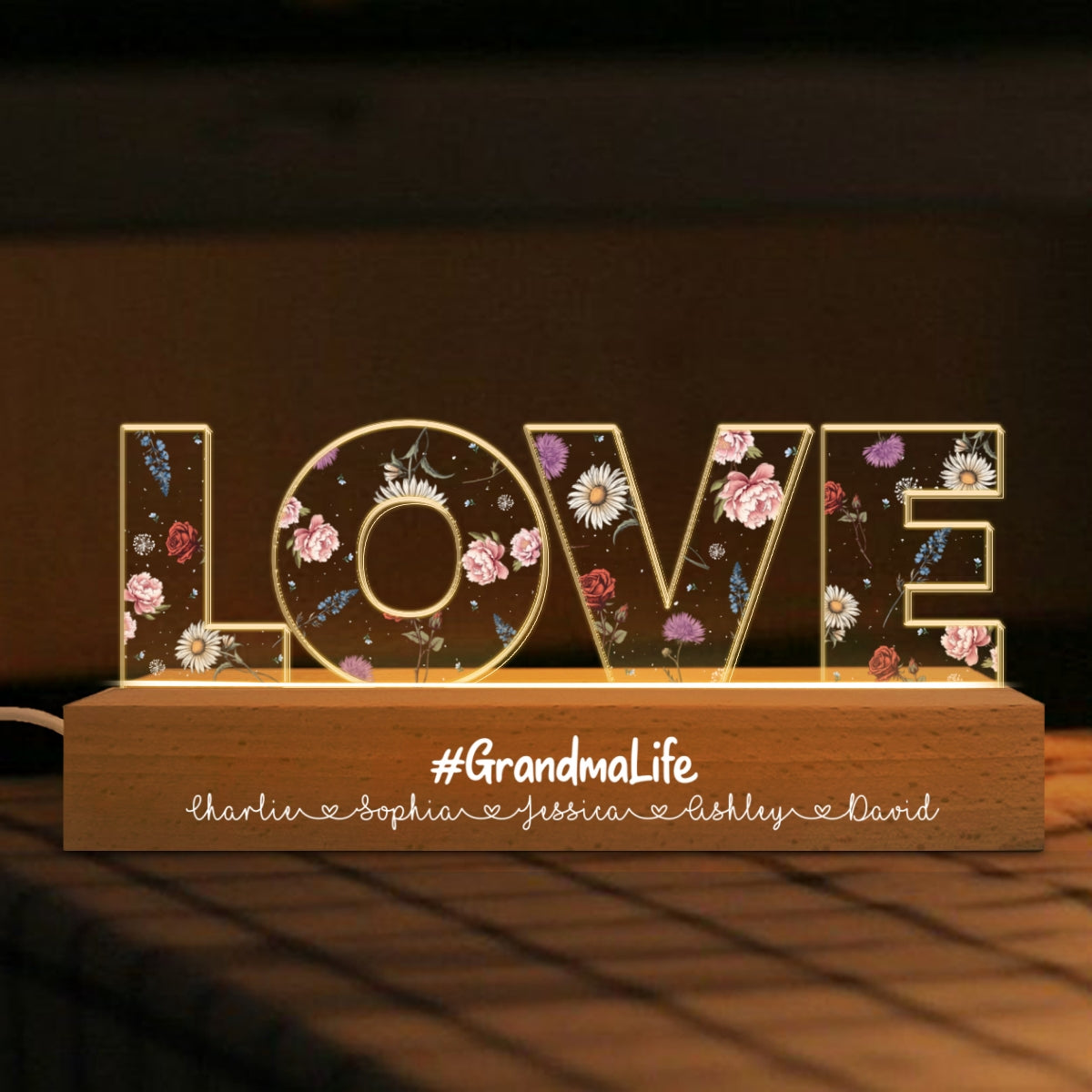 Love Grows Here, Birth Month Flower, Custom Flower Printed LED Night Light, Gift For Mom, Mother's Day Gift