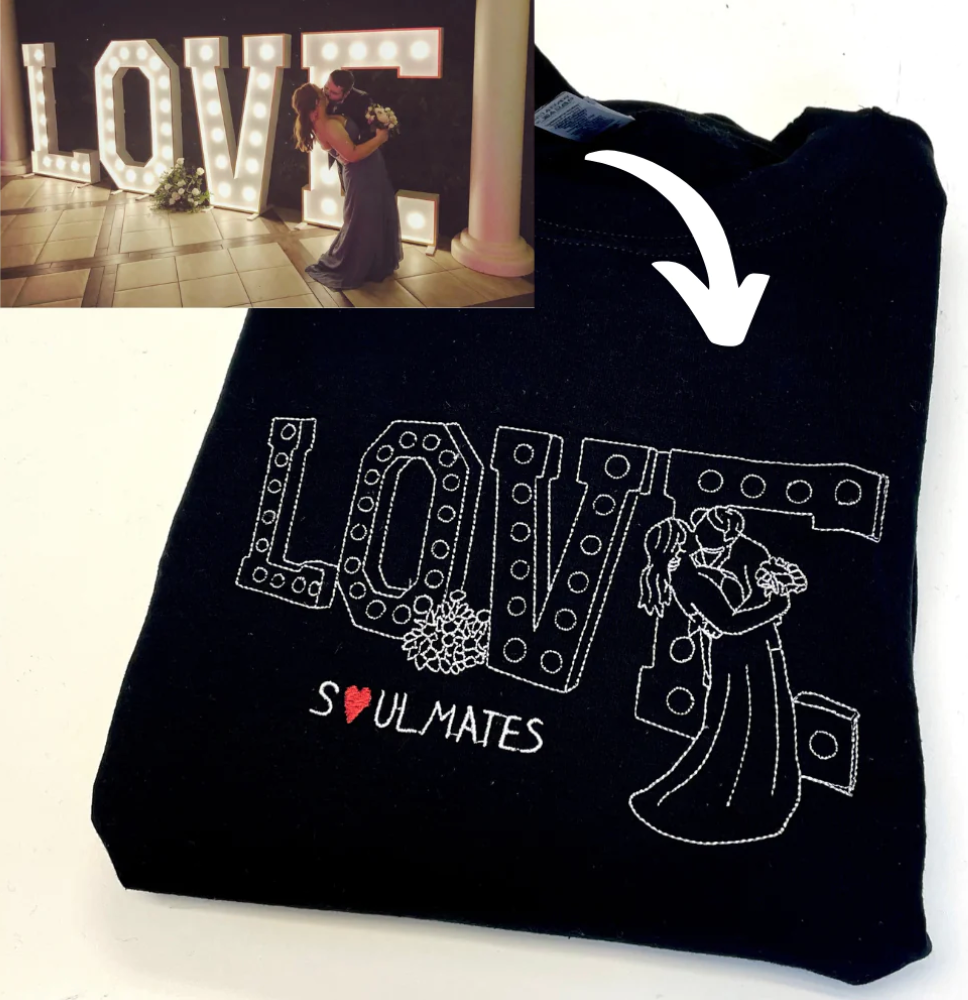 Embroidered Loversdovey Couple Photo Hoodie