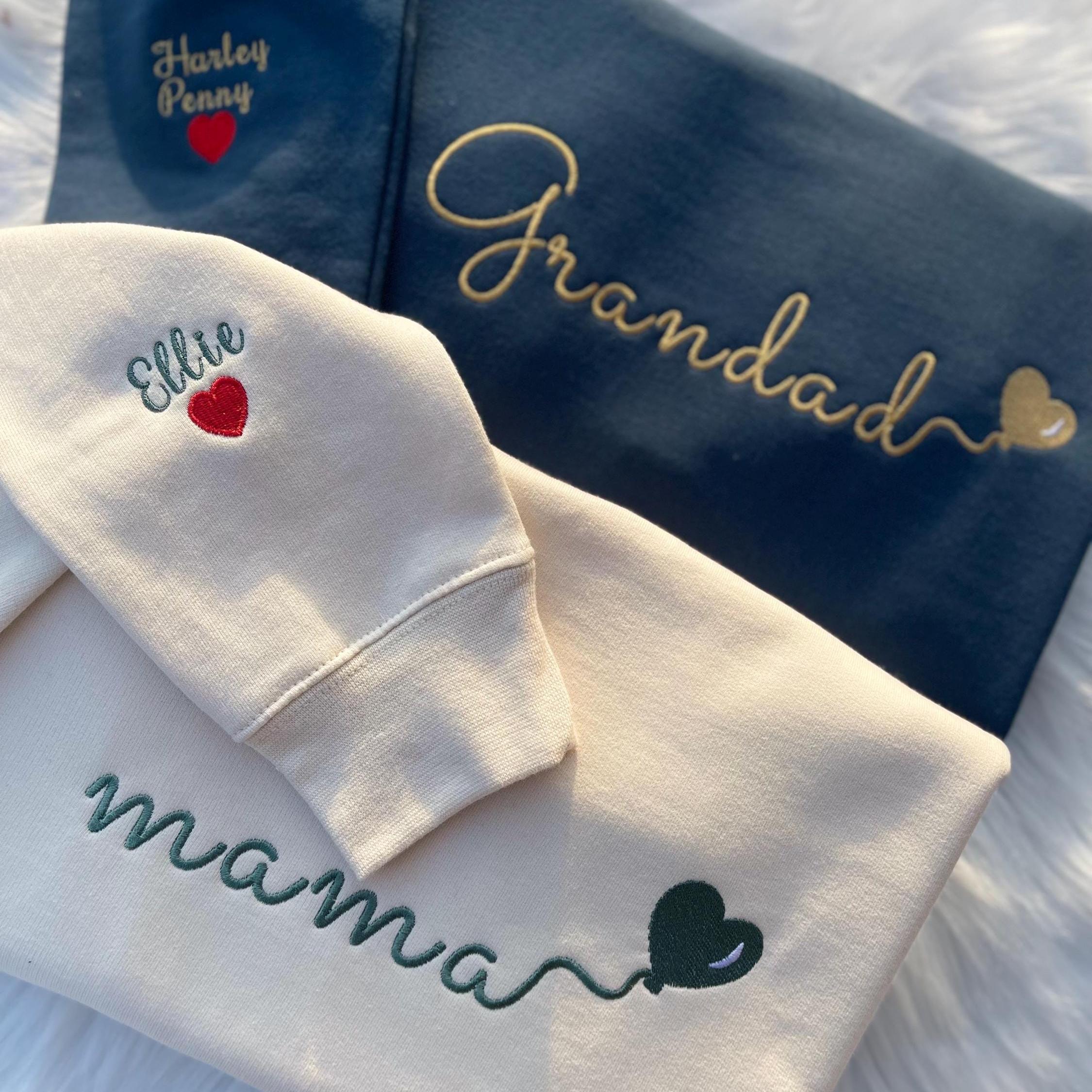 Custom Embroidered Mama Sweatshirt with Kids Name on Sleeve