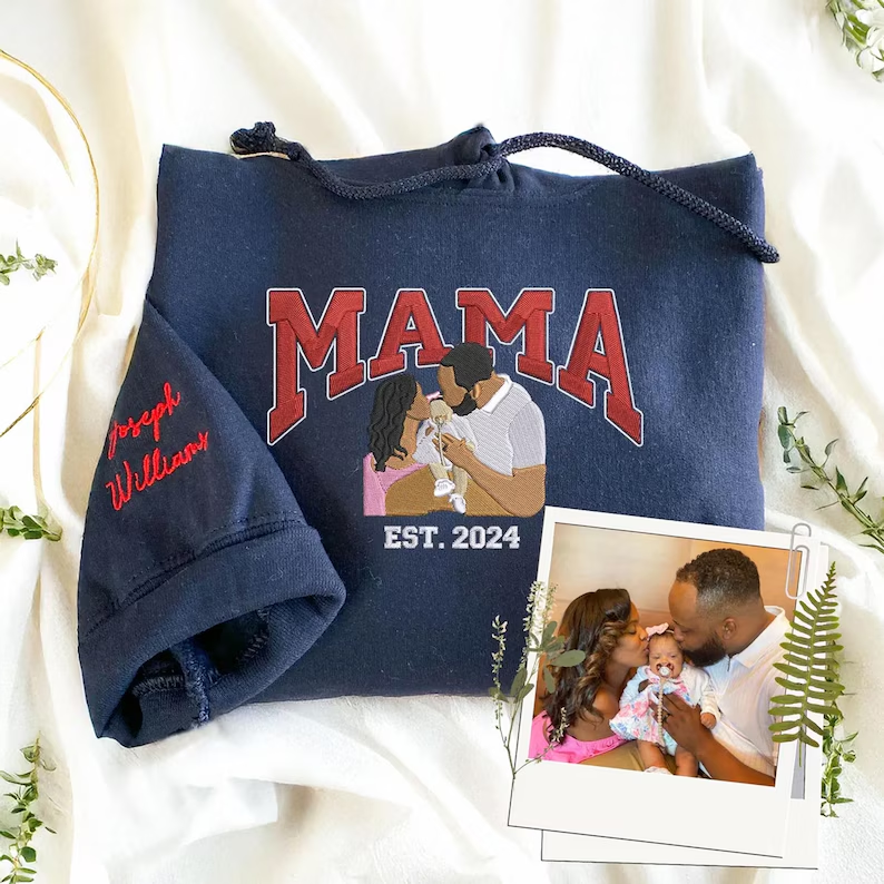 Mom Embroidered Sweatshirt, Custom Portrait From Photo Hoodie