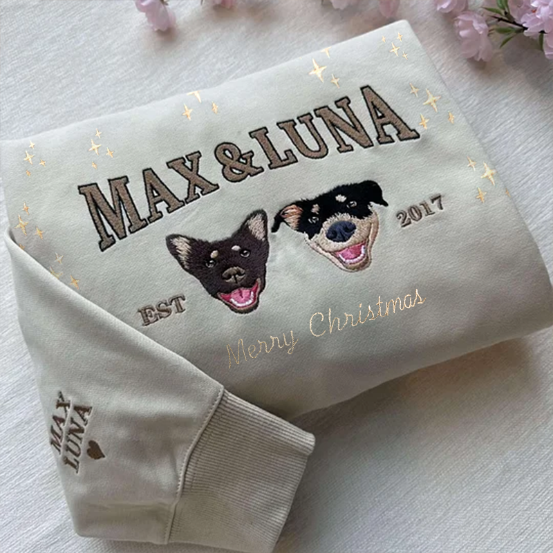 Custom Embroidered Sweatshirt With Pet Portrait and Name | Christmas Jumper Sweatshirt | Gifts for Pet Lovers