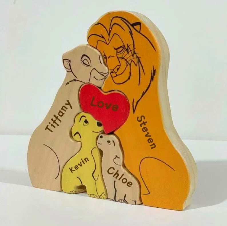 Custom Wooden Lion Family Puzzle – Personalized Home Decor & Gift