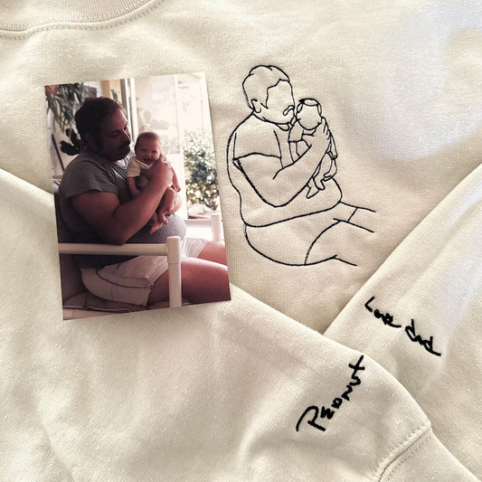 Custom Dad Photo Outline Embroidered Sweatshirt - Personalized Dad and Me Photo Portrait Sweatshirt - Gift for Dad
