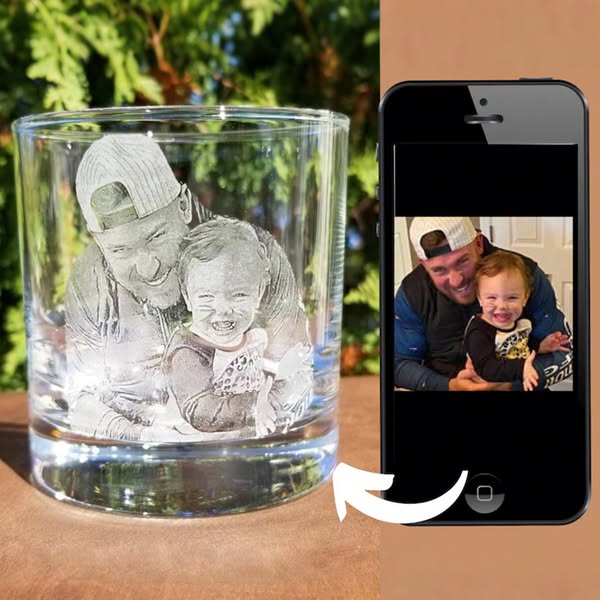 Etched Picture Rocks glass | Father's day, dad gifts, personalized whiskey glass, personalized glassware, custom portrait, unique dad gifts