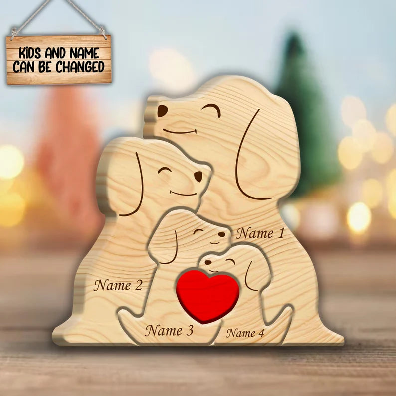 Personalized Wooden Dog Family Puzzle, Family Home Decor