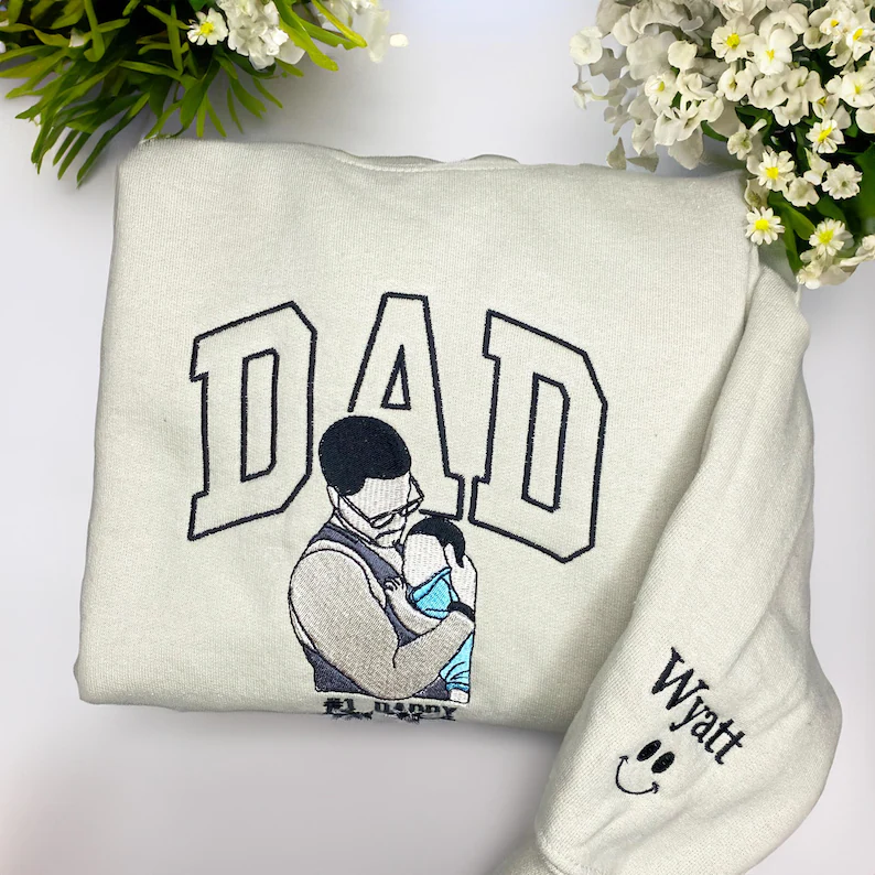 Personalized Dad & Me Sweatshirt - Custom Photo Embroidery with Year & Nickname - Best Father's Day Gift
