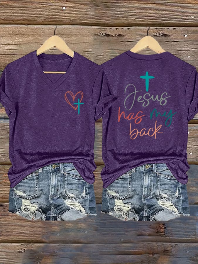 Women's Jesus Has My Back Print Shirt