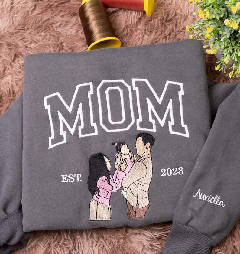 Mom Embroidered Sweatshirt, Custom Portrait From Photo Hoodie