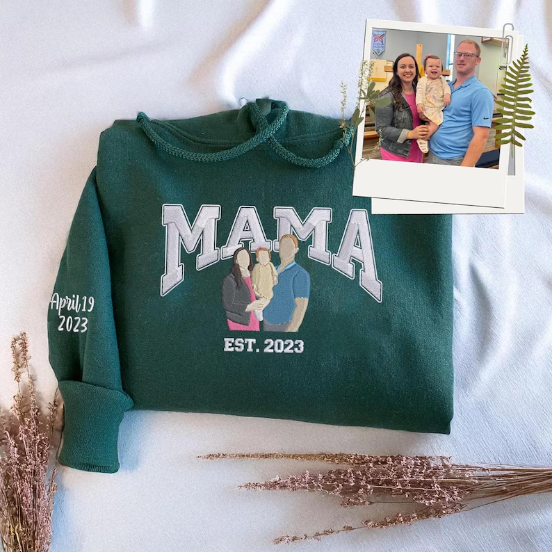 Mom Embroidered Sweatshirt, Custom Portrait From Photo Hoodie