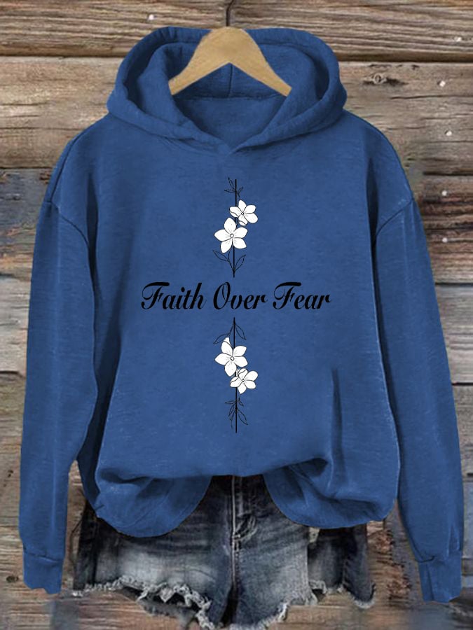 Women's Casual Faith Overcomes Fear Cross Hoodie