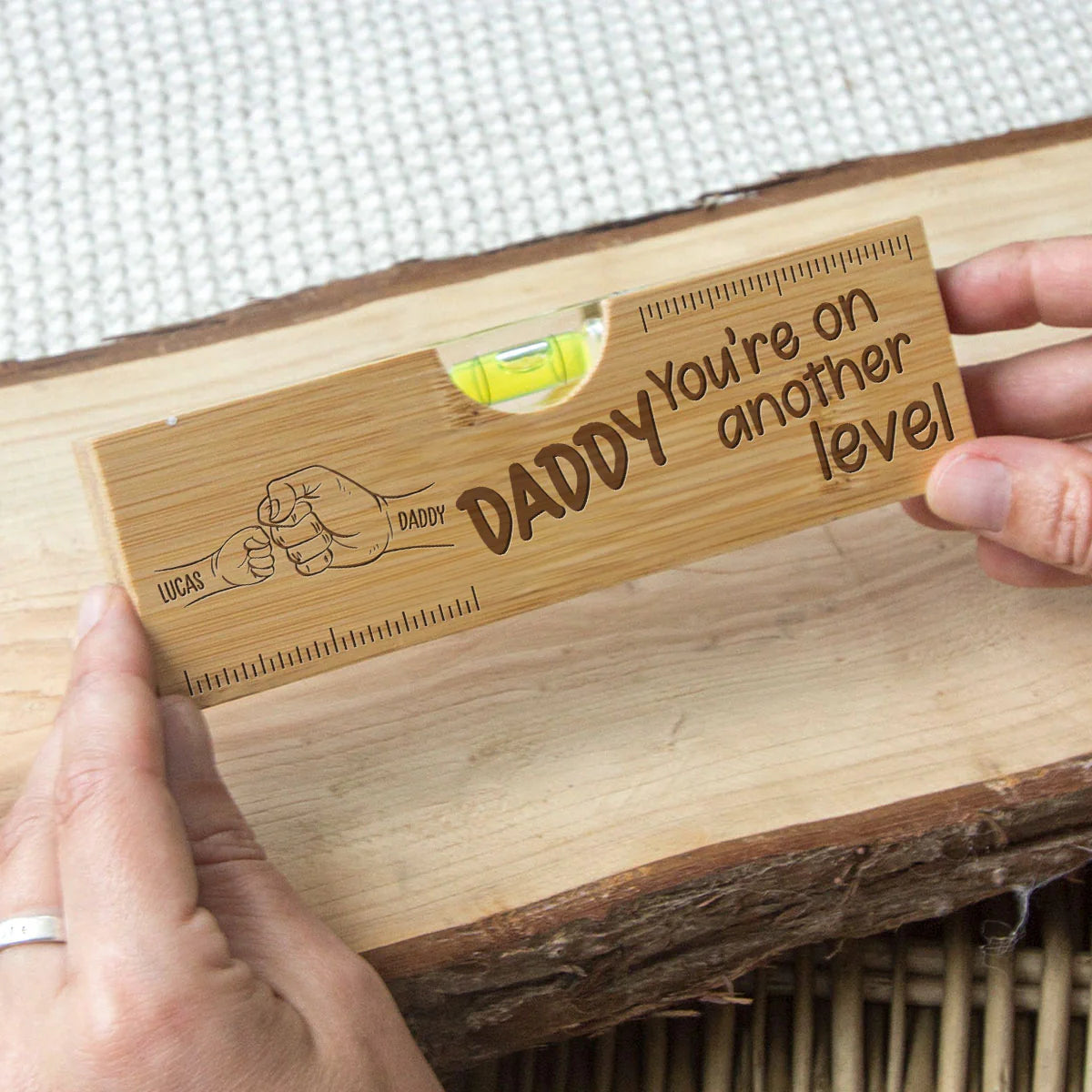 Dad Fist Bump - Personalized Custom Engraved Wooden Spirit Level Bottle Opener