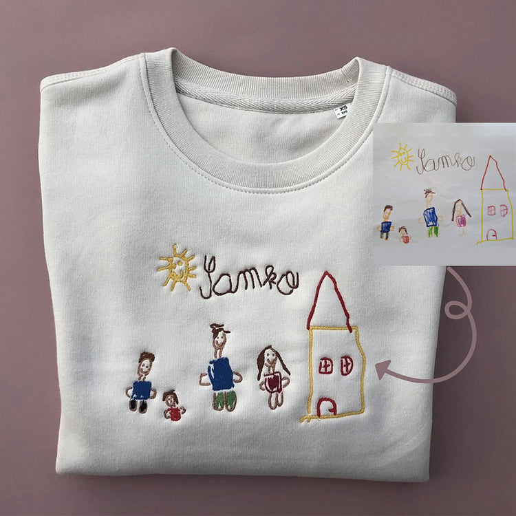 Custom Kids Drawing T-shirt – Personalized Art Sweatshirt, Unique Gift for Mom, Dad, or Grandparents