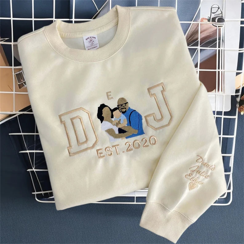 Personalized Embroidered Sweatshirt: Custom Family Initials Portrait, Family, Dad | Custom Family Initials Roman Numeral | EST Year Hoodie