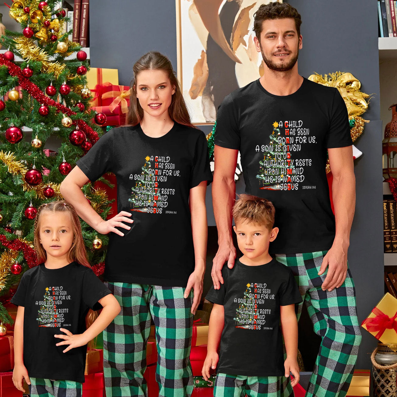 A Child Has Been Born For Us Family Matching Christian Christmas T-Shirt
