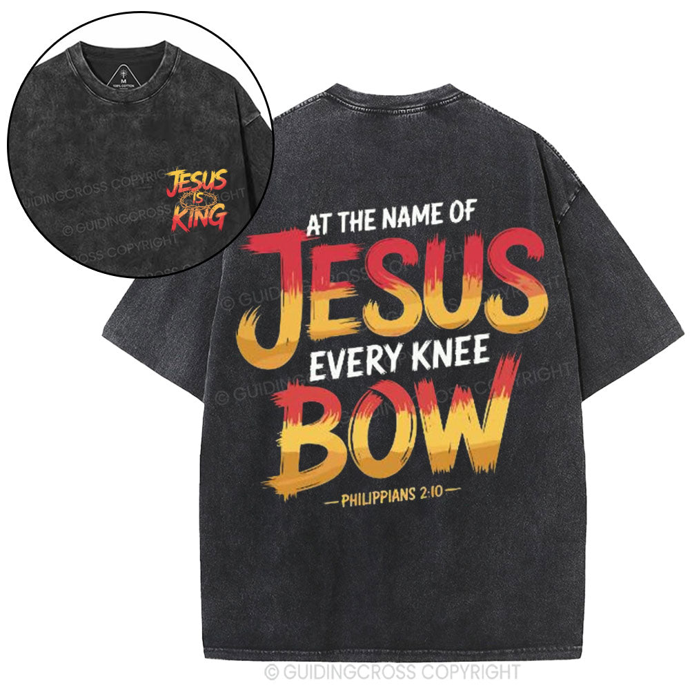 At The Name Of Jesus Every Kness Bow Christian Washed T-Shirt