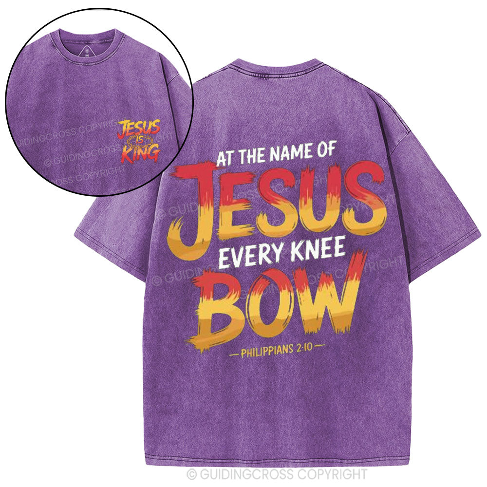 At The Name Of Jesus Every Kness Bow Christian Washed T-Shirt