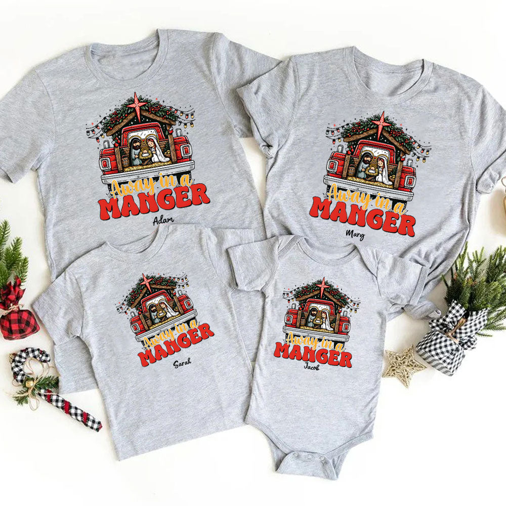 Personalized Away In A Manger Christmas Family Matching Shirts